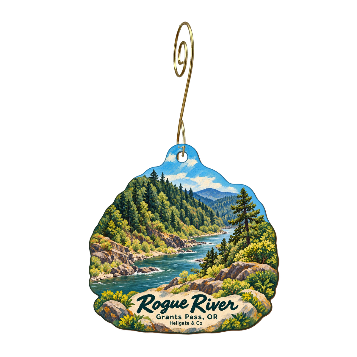 Hellgate & Co — Local inspiration custom wood ornament OC1867, photographic gold spiral hook