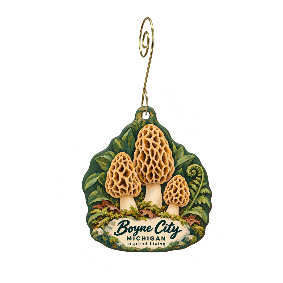 Inspired Living — Local inspiration custom wood ornament OC1882, photographic gold spiral hook