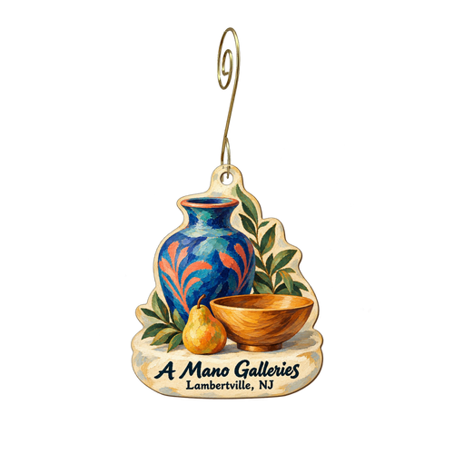 A Mano Galleries — Store identity custom wood ornament OC1883, photographic gold spiral hook