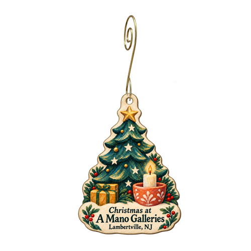 A Mano Galleries — Christmas custom wood ornament OC1884, photographic gold spiral hook