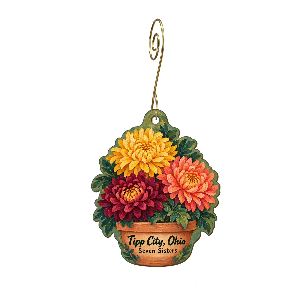 Seven Sisters Apothecary & Art — Local inspiration custom wood ornament OC1888, photographic gold spiral hook