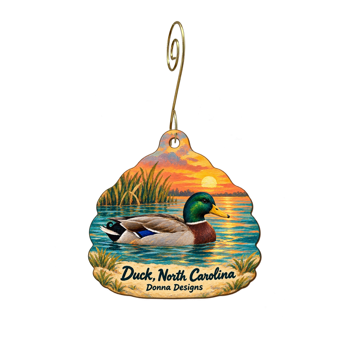 Donna Designs — Local inspiration custom wood ornament OC1894, photographic gold spiral hook