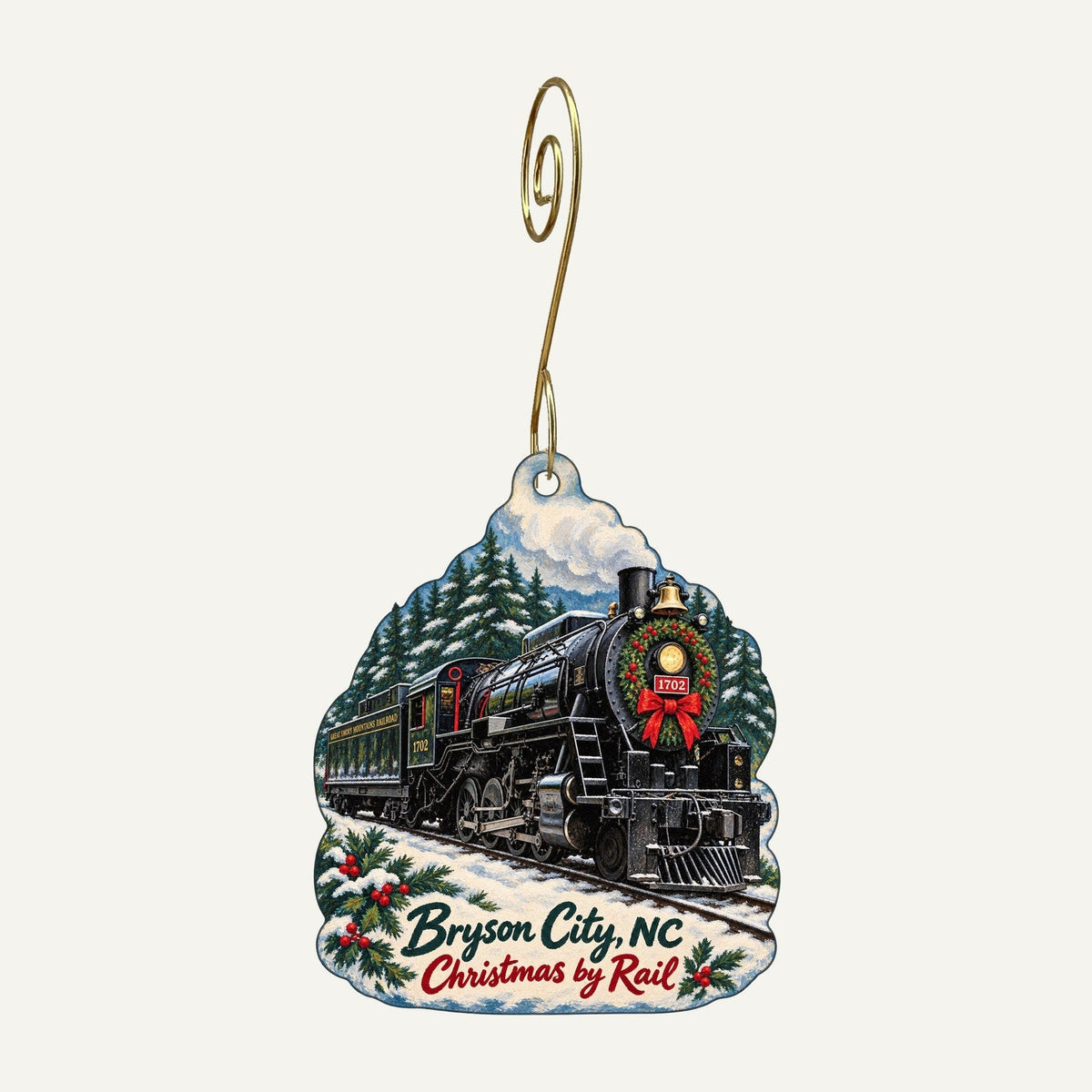 Bryson City Outdoors Christmas custom wood ornament OC189 hanging on hook