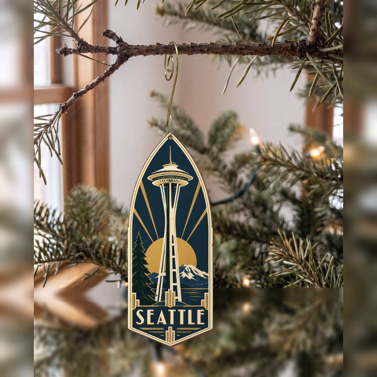 WA Seattle Art Deco Custom Wood Ornament (OC18)