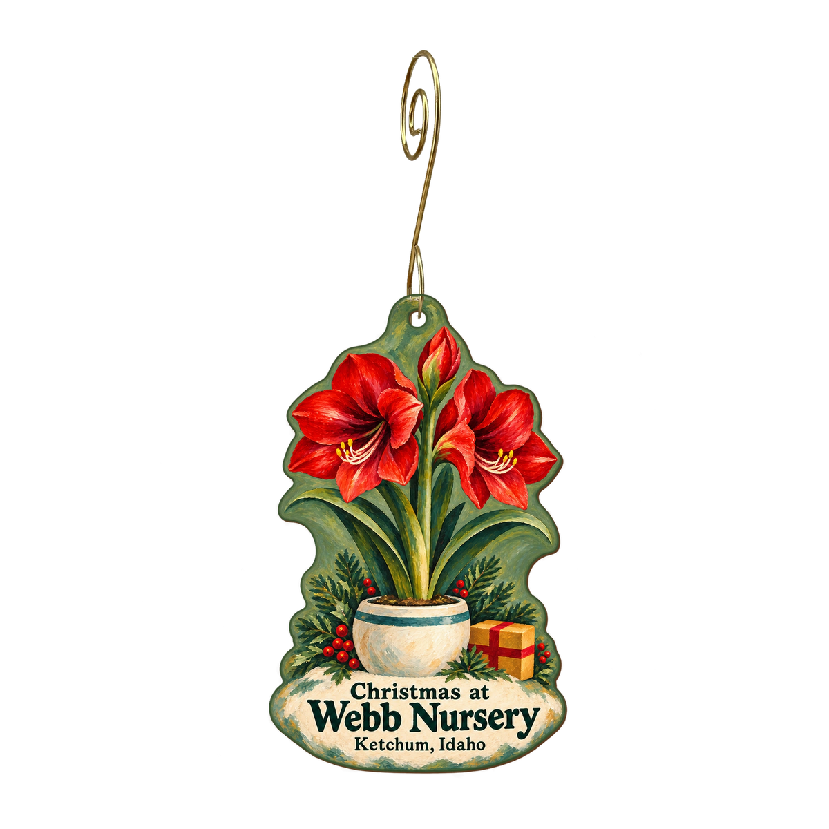 Webb Nursery & Garden Center — Christmas custom wood ornament OC1905, photographic gold spiral hook
