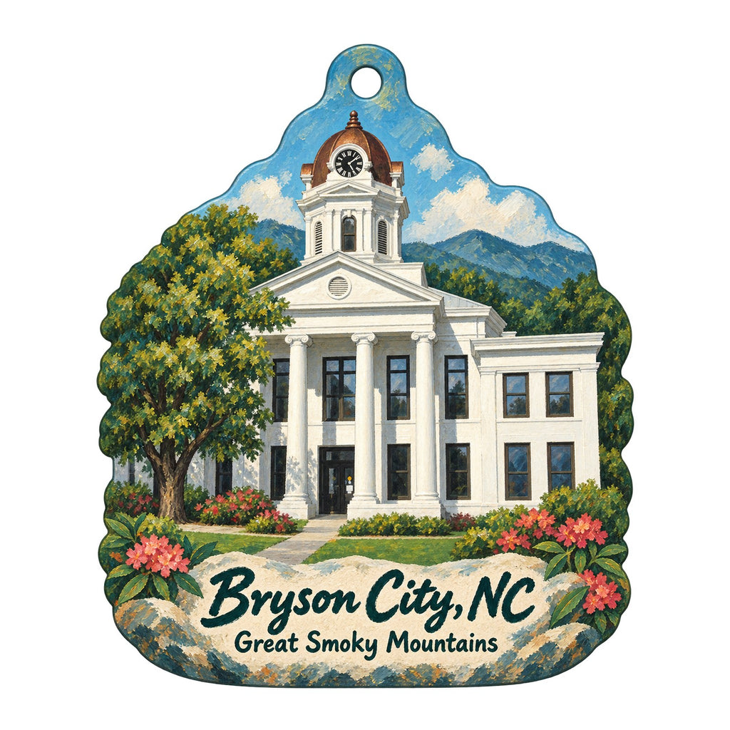 Bryson City Outdoors Town Icon custom wood ornament OC190 on white
