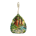 Big Sur Lodge — Store identity custom wood ornament OC1910, photographic gold spiral hook