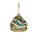 Abbadabba's — Store identity custom wood ornament OC1919, photographic gold spiral hook