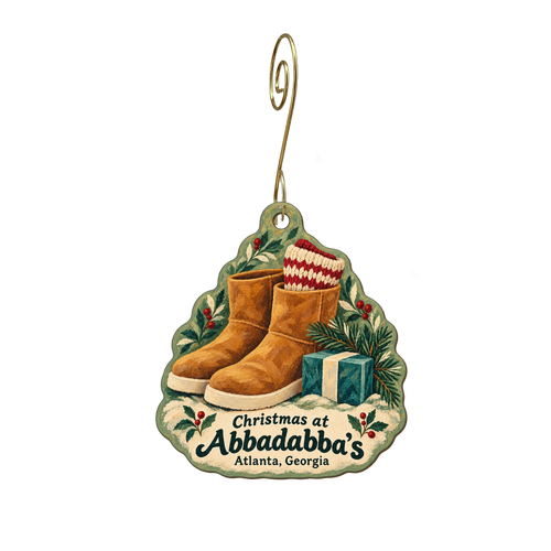 Abbadabba's — Christmas custom wood ornament OC1920, photographic gold spiral hook