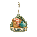 Local Global Finds — Store identity custom wood ornament OC1922, photographic gold spiral hook