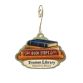 The Buck Stops Here — Store identity custom wood ornament OC1925, photographic gold spiral hook