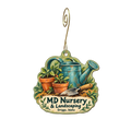 MD Nursery and Landscaping — Store identity custom wood ornament OC1928, photographic gold spiral hook