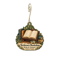 Yorktown Bookshop — Store identity custom wood ornament OC1931, photographic gold spiral hook