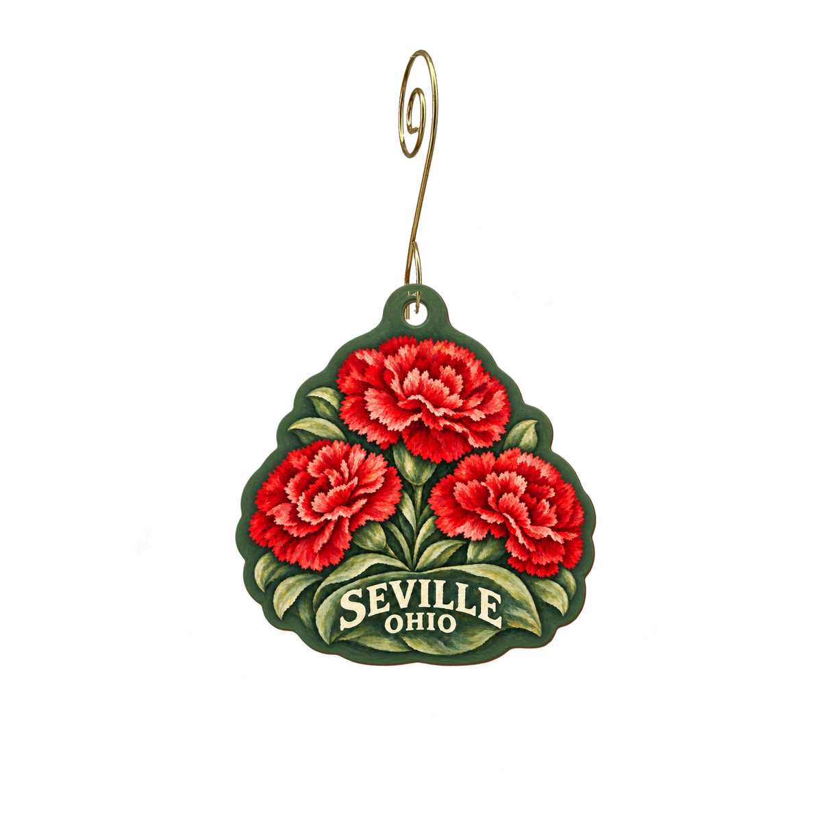 Seville Flower — Local inspiration custom wood ornament OC1942, photographic gold spiral hook