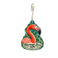 Flamingo Jim's Gifts — Store identity custom wood ornament OC1946, photographic gold spiral hook