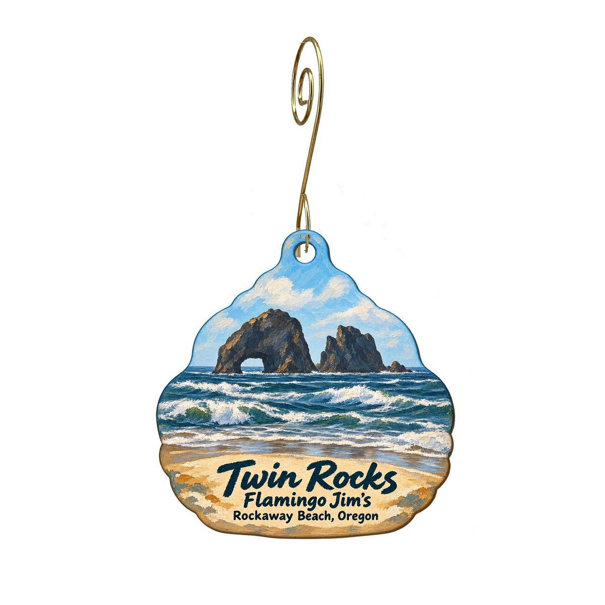 Flamingo Jim's Gifts — Local inspiration custom wood ornament OC1948, photographic gold spiral hook