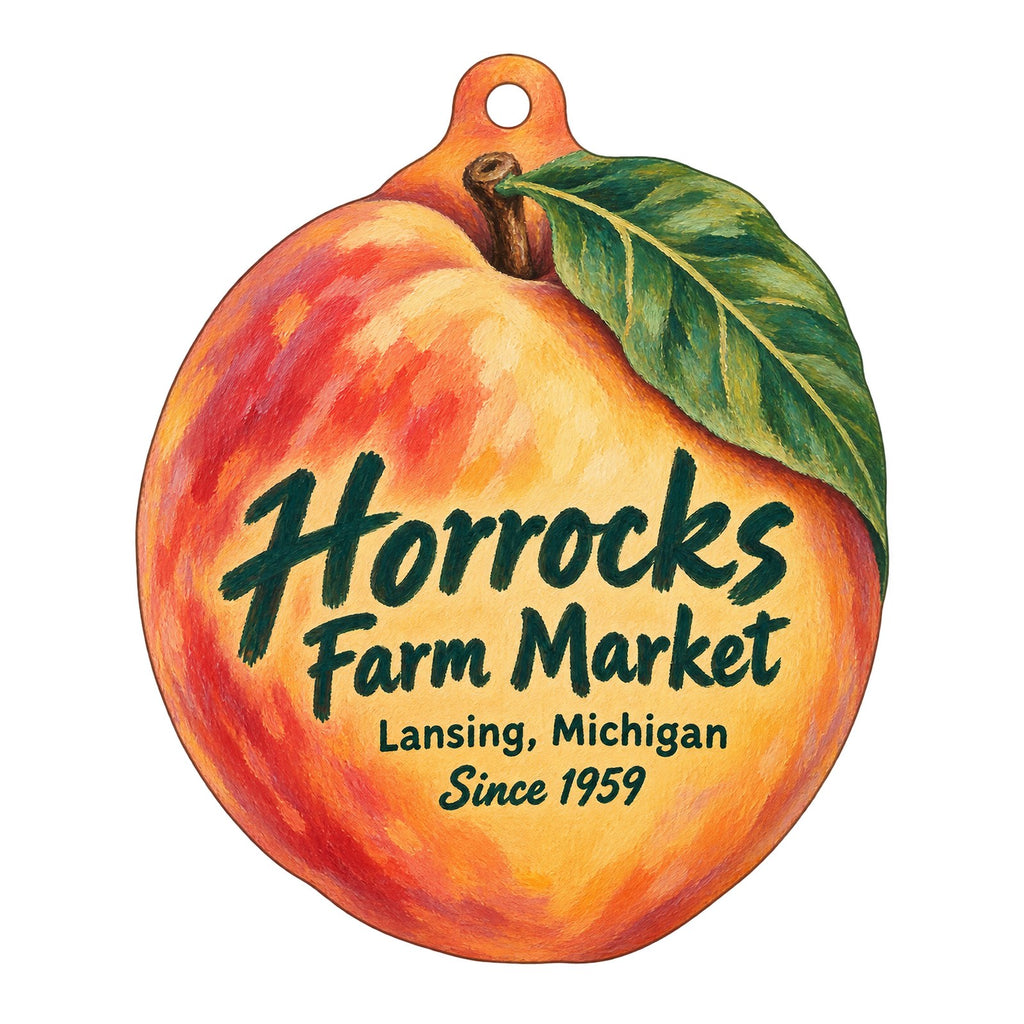 Horrocks Farm Market Logo custom wood ornament OC194 on white