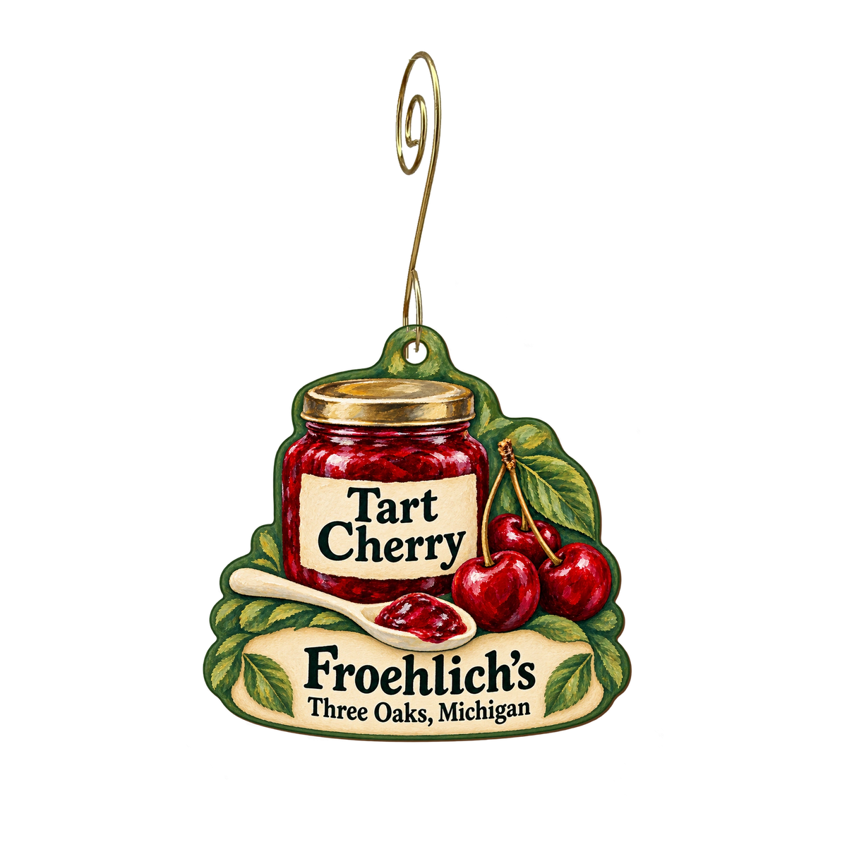 Froehlich's — Local inspiration custom wood ornament OC1951, photographic gold spiral hook
