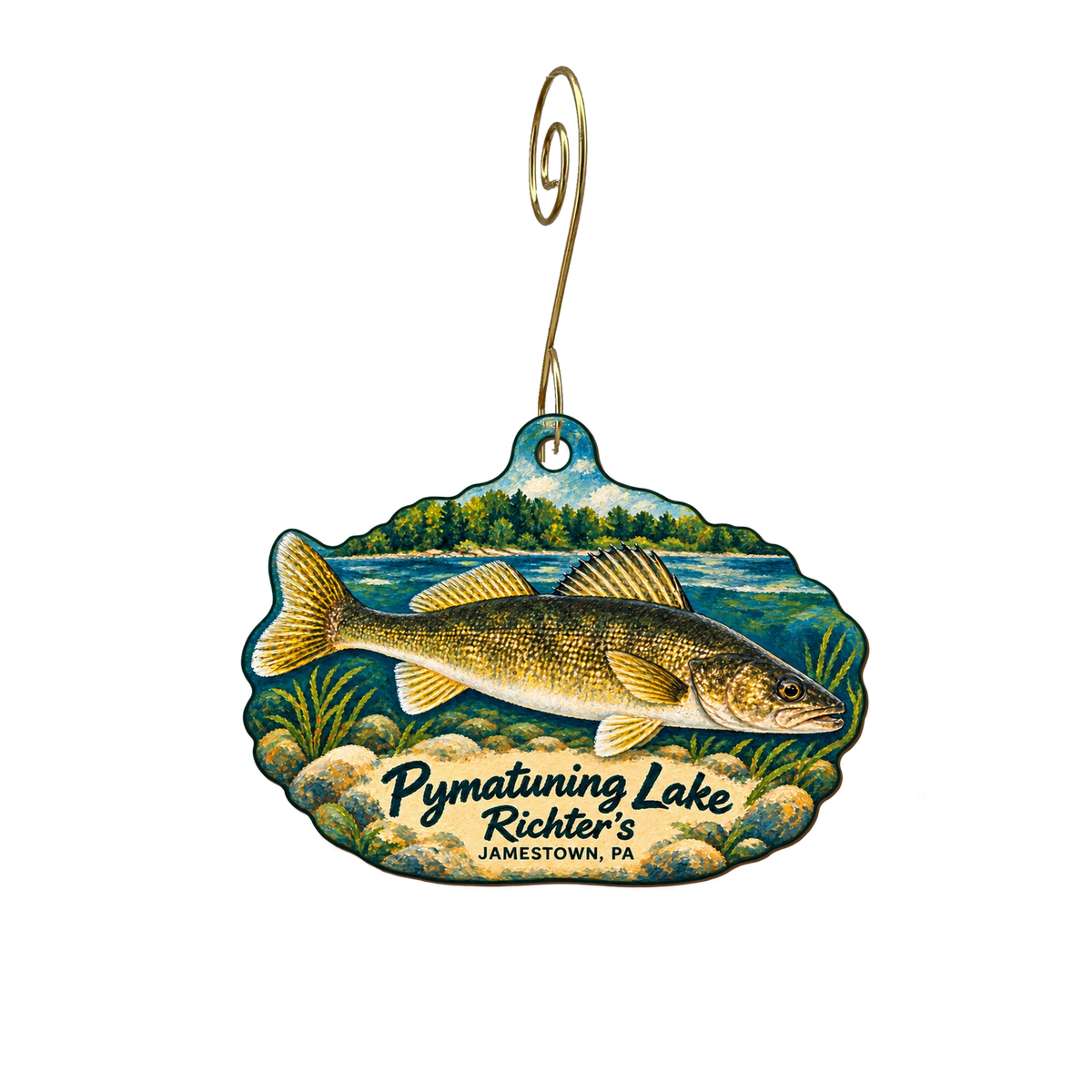 Richters Holdings — Local inspiration custom wood ornament OC1957, photographic gold spiral hook