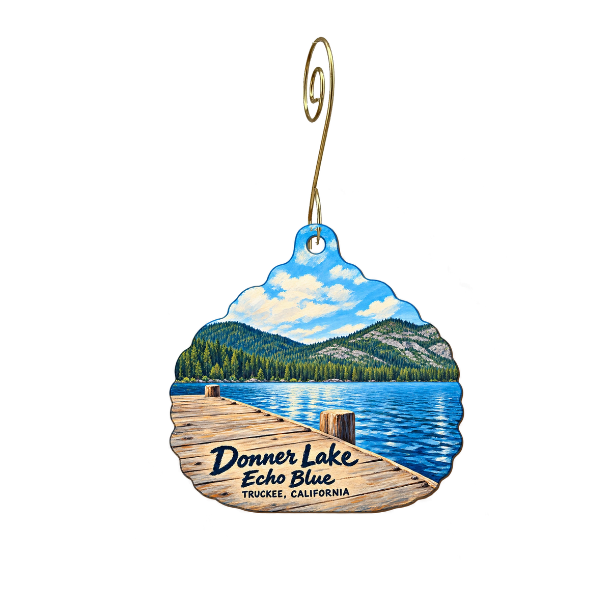 Echo Blue — Local inspiration custom wood ornament OC1960, photographic gold spiral hook