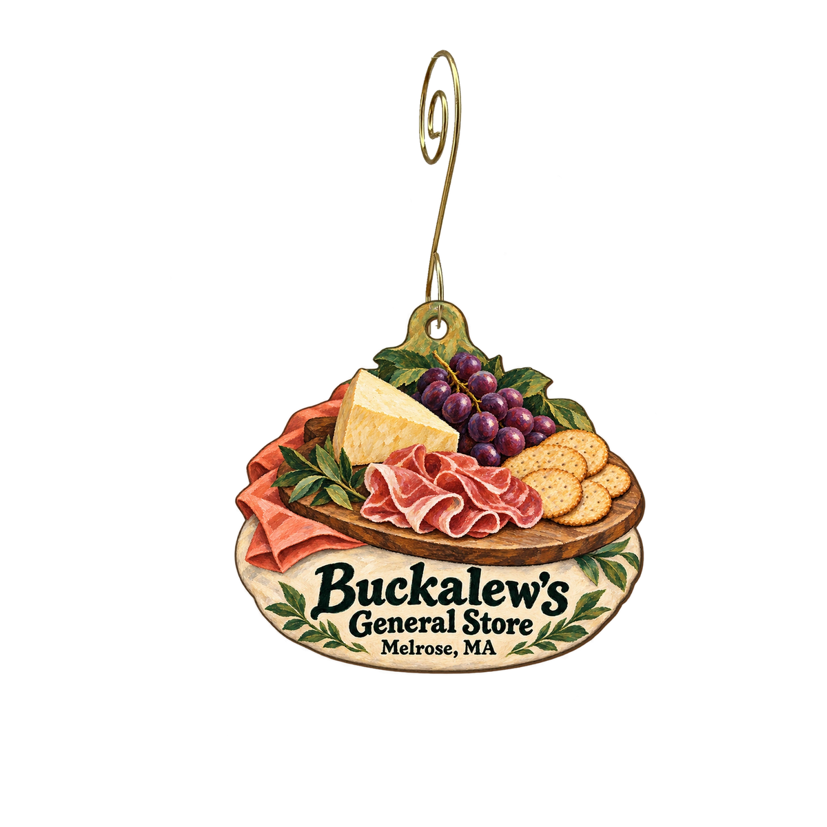 Buckalew's General Store — Store identity custom wood ornament OC1961, photographic gold spiral hook