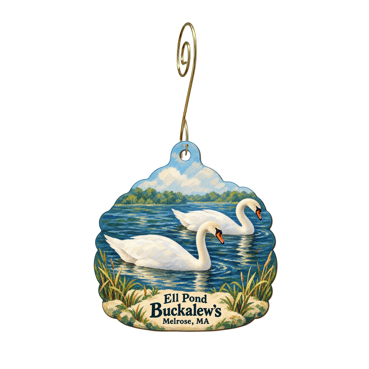 Buckalew's General Store — Local inspiration custom wood ornament OC1963, photographic gold spiral hook