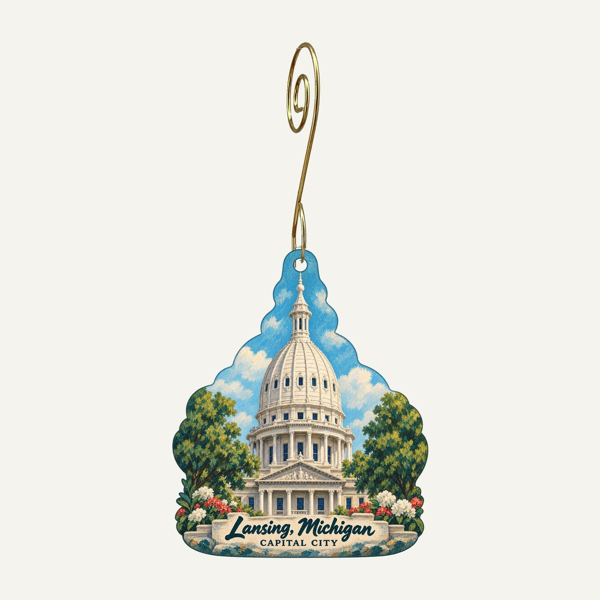 Horrocks Farm Market Town Icon custom wood ornament OC196 hanging on hook