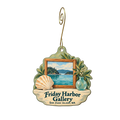 Friday Harbor Gallery — Store identity custom wood ornament OC1970, photographic gold spiral hook