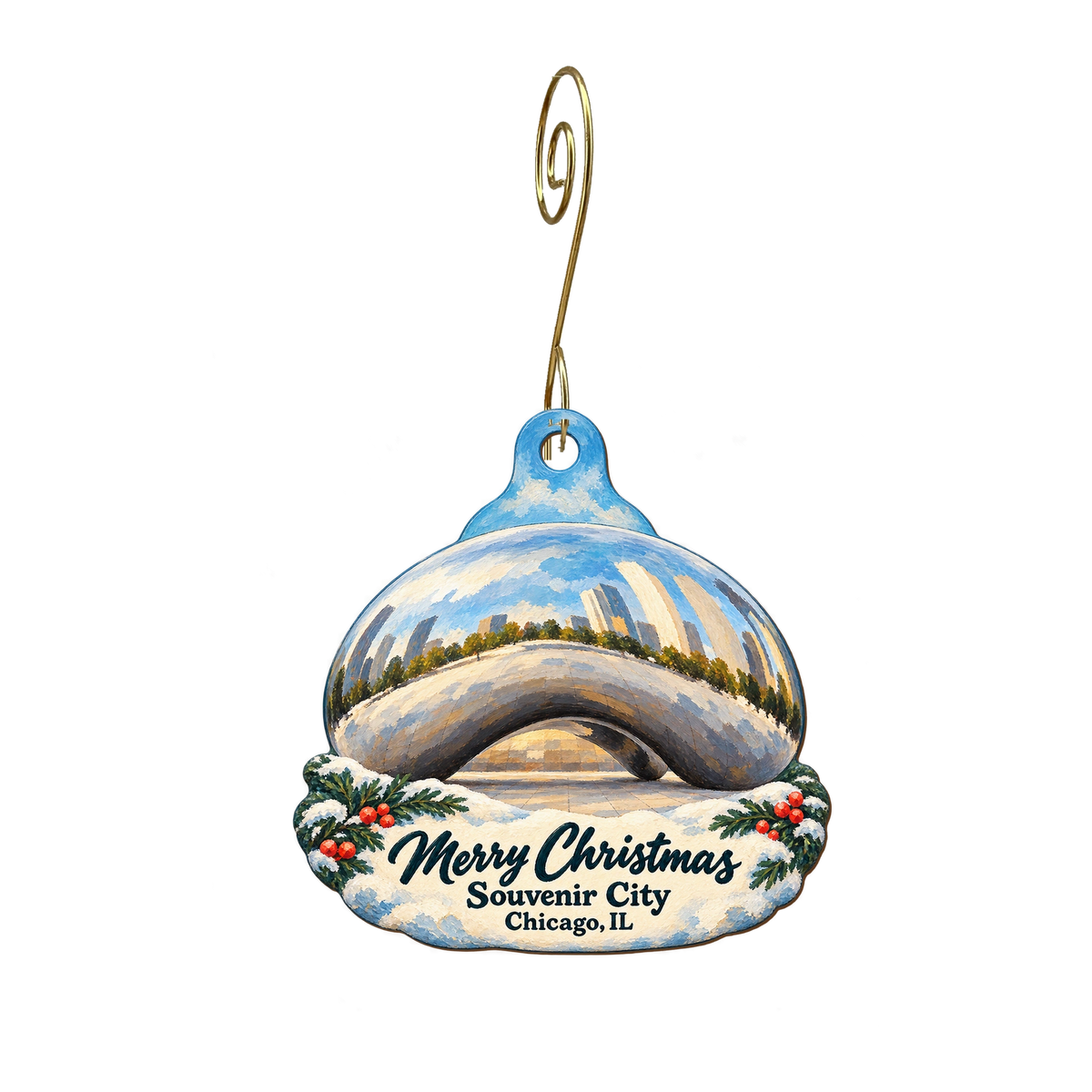 The Market Place dba Souvenir City — Christmas custom wood ornament OC1983, photographic gold spiral hook
