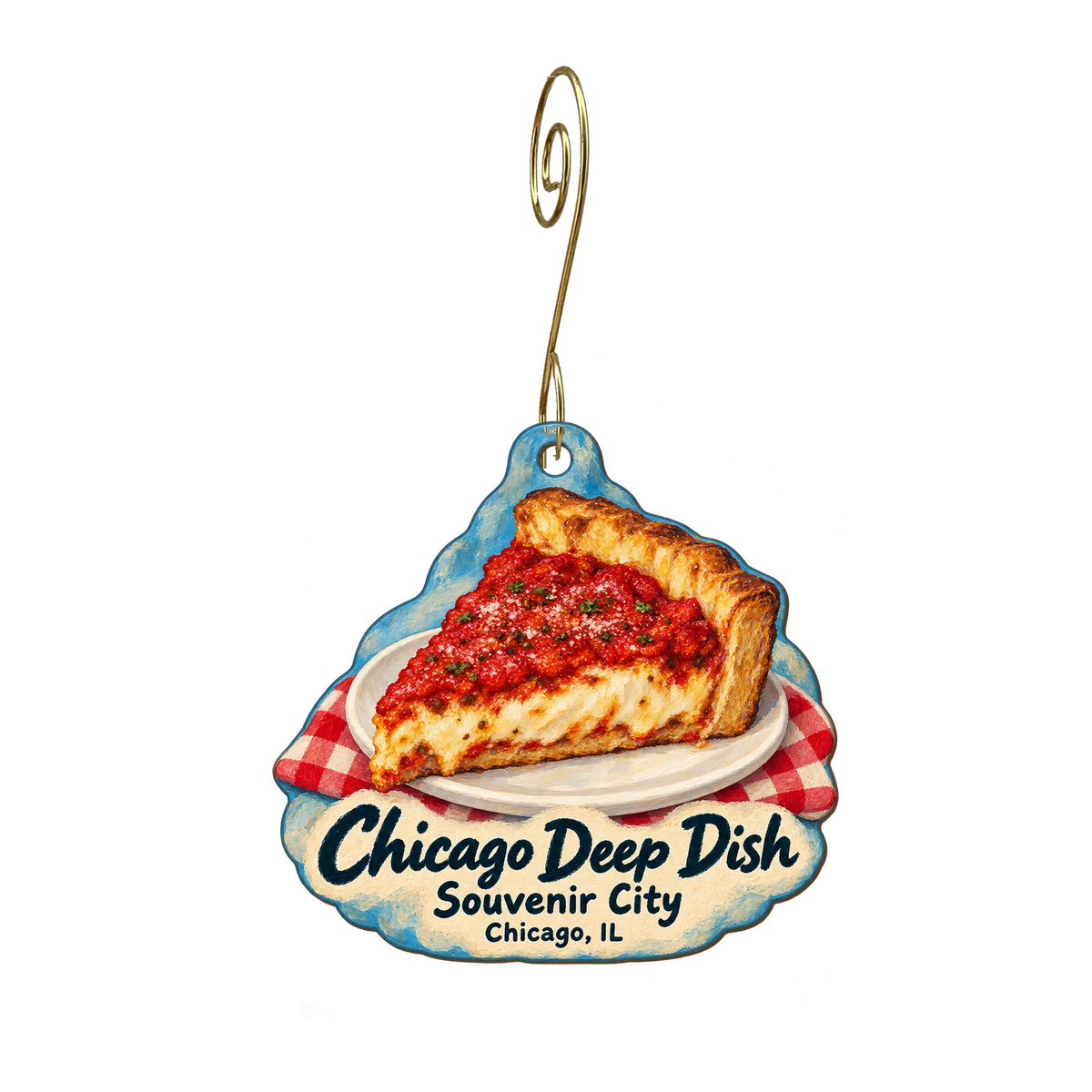 The Market Place dba Souvenir City — Local inspiration custom wood ornament OC1984, photographic gold spiral hook