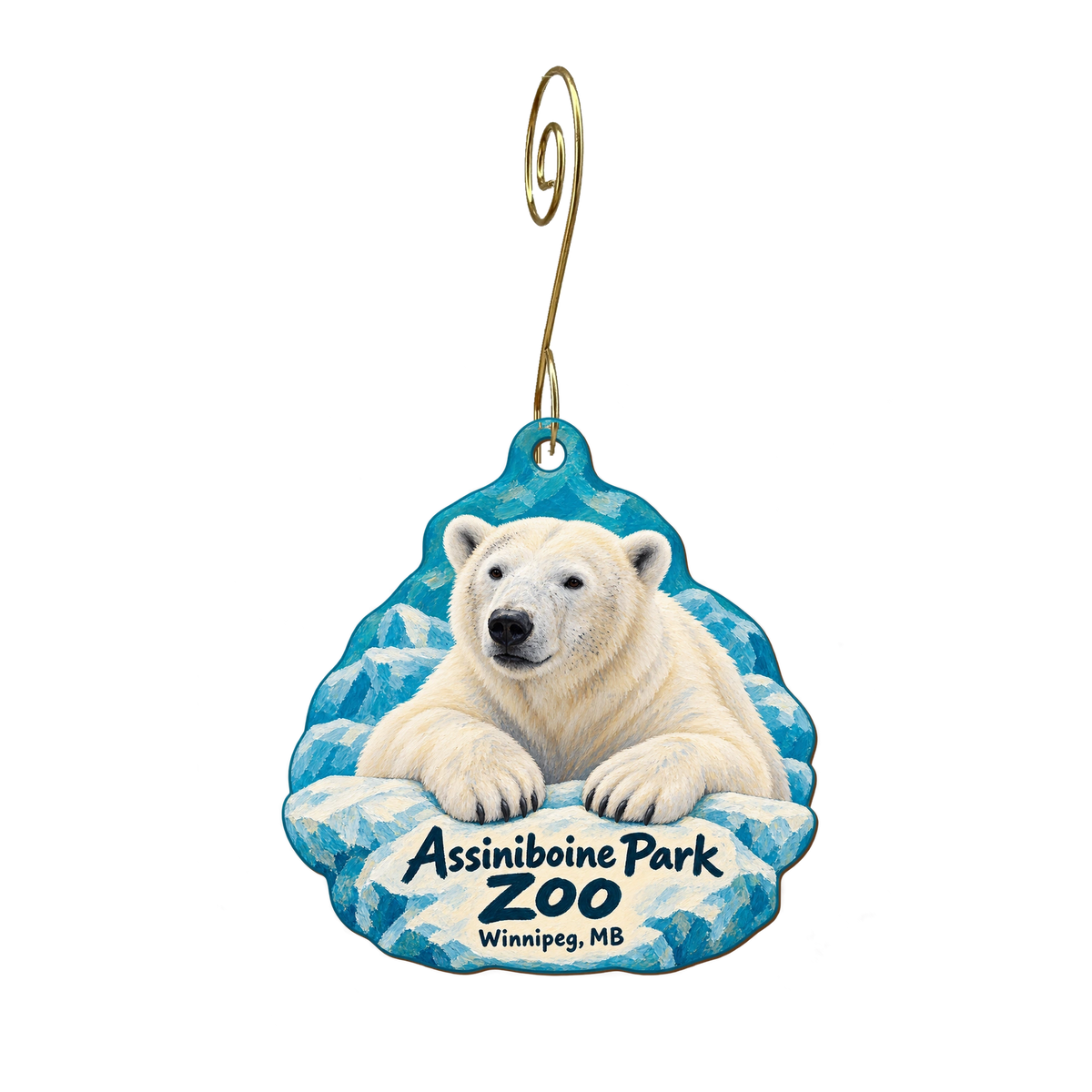 Assiniboine Park Zoo — Store identity custom wood ornament OC1985, photographic gold spiral hook