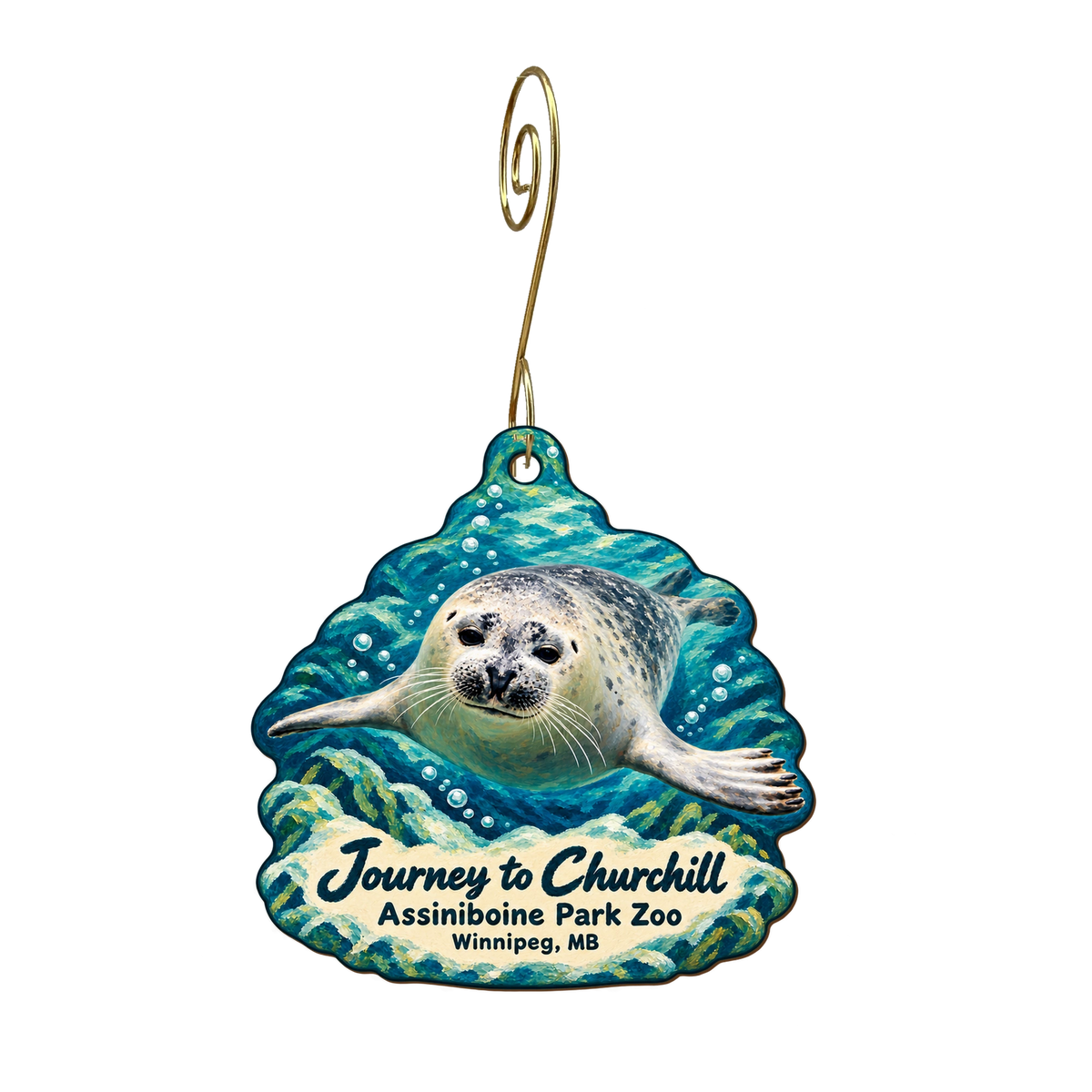 Assiniboine Park Zoo — Local inspiration custom wood ornament OC1987, photographic gold spiral hook