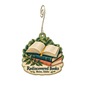 Rediscovered Books — Store identity custom wood ornament OC1988, photographic gold spiral hook