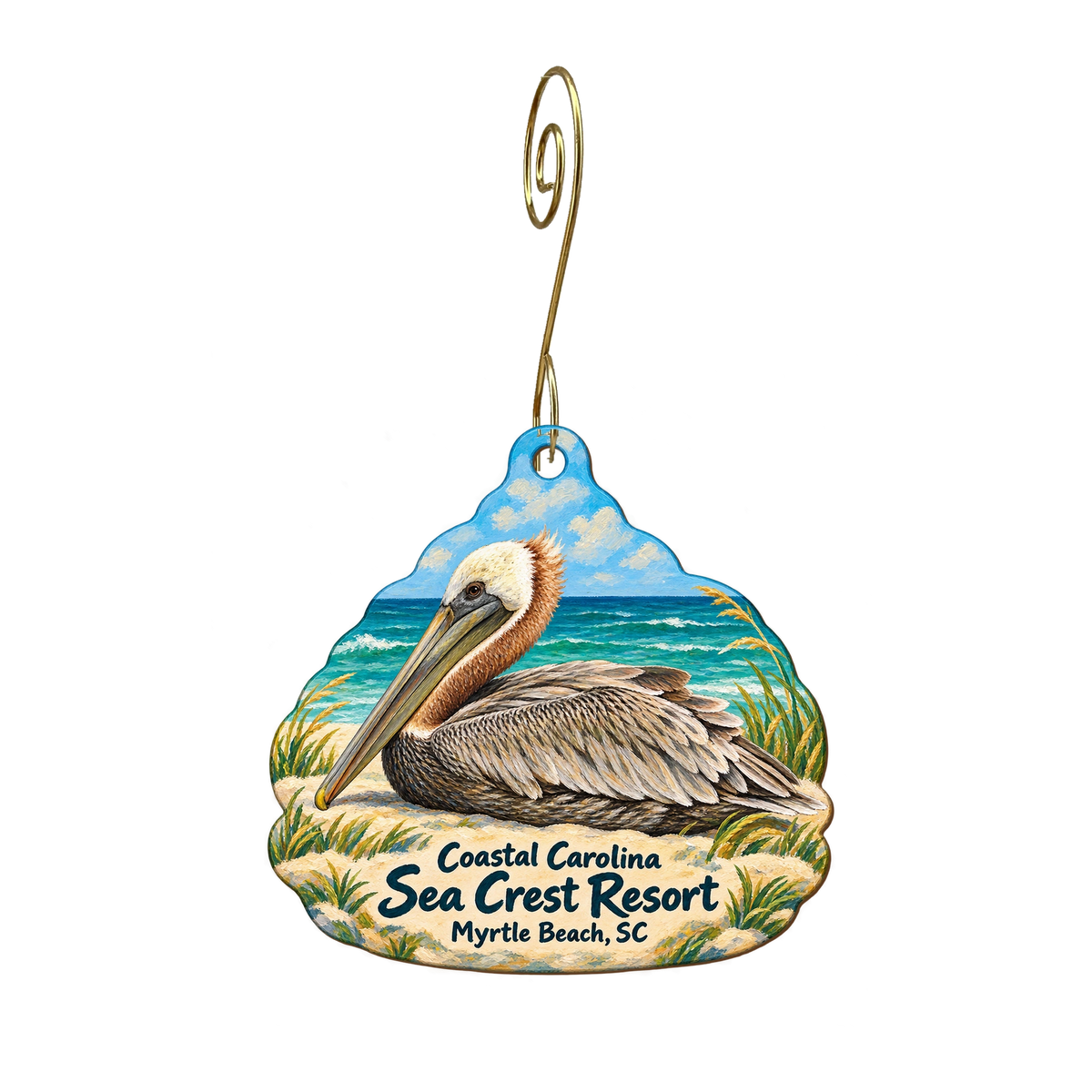 Seacrest Resort — Local inspiration custom wood ornament OC1996, photographic gold spiral hook
