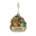 Corky's Garden Path — Store identity custom wood ornament OC1997, photographic gold spiral hook