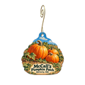 McCall's Pumpkin Patch — Store identity custom wood ornament OC2003, photographic gold spiral hook