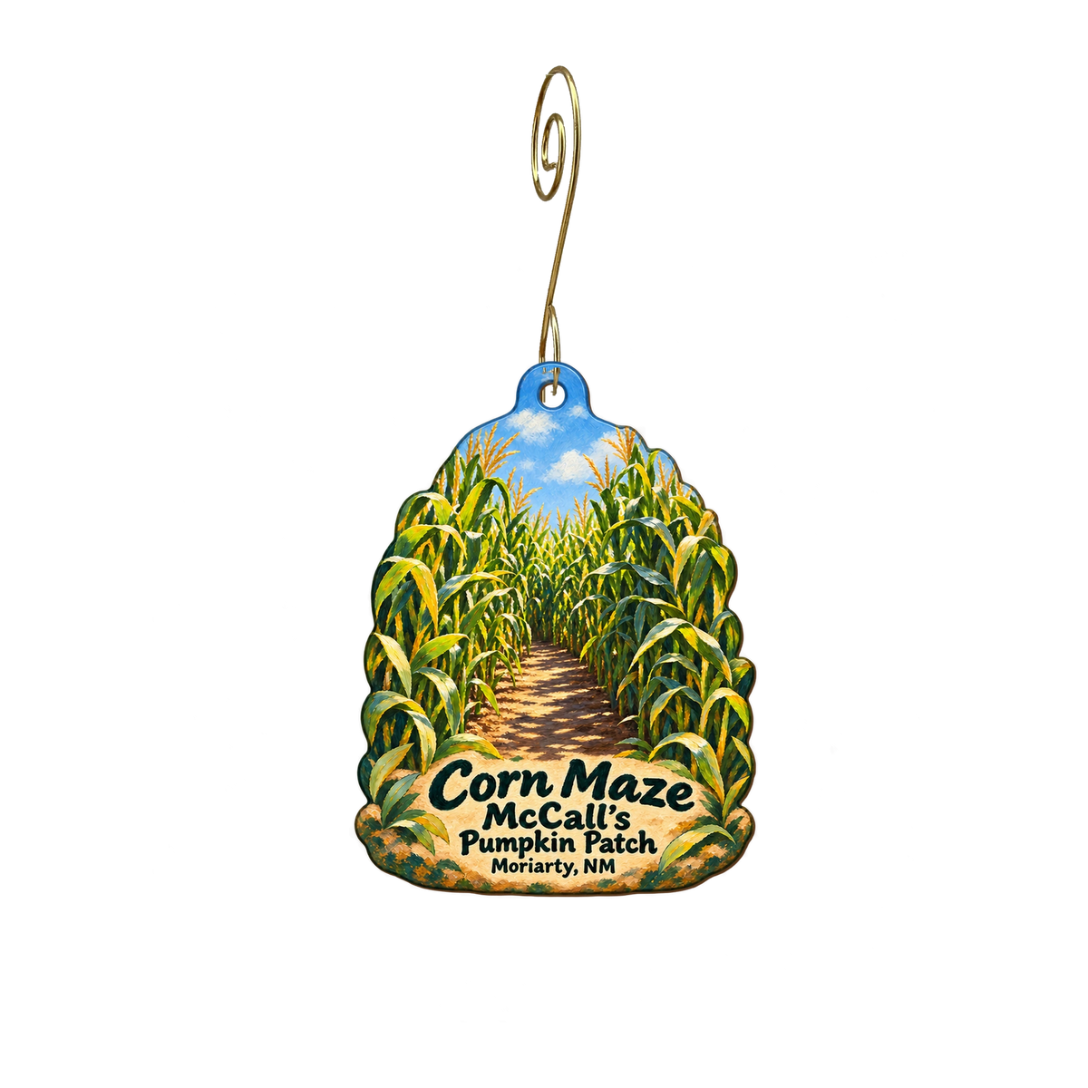 McCall's Pumpkin Patch — Local inspiration custom wood ornament OC2005, photographic gold spiral hook