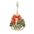Chantilly Corner — Store identity custom wood ornament OC2009, photographic gold spiral hook