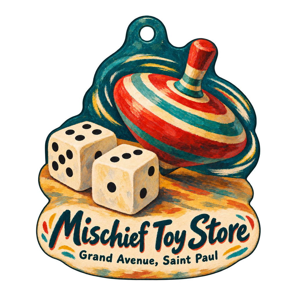 Mischief Toy Store Logo custom wood ornament OC200 on white