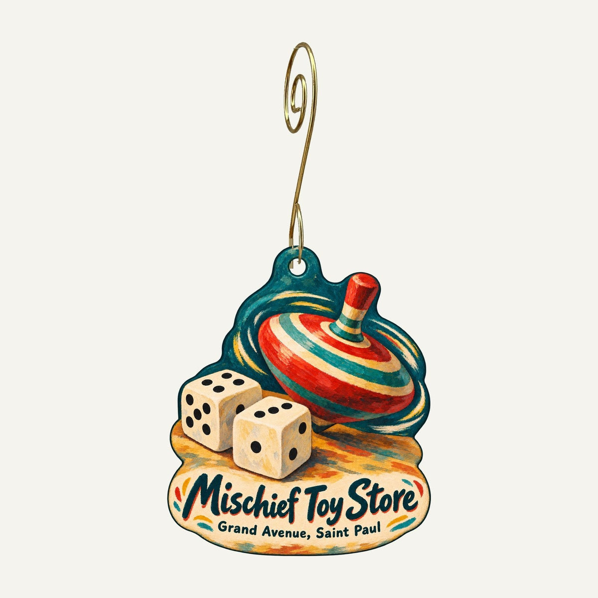 Mischief Toy Store Logo custom wood ornament OC200 hanging on hook