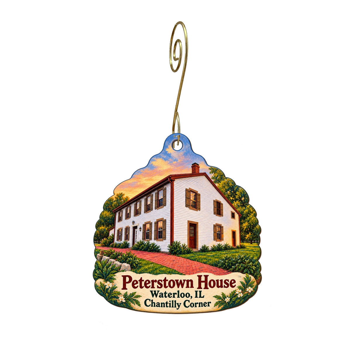 Chantilly Corner — Local inspiration custom wood ornament OC2011, photographic gold spiral hook