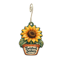 Twisted Sisters — Store identity custom wood ornament OC2012, photographic gold spiral hook