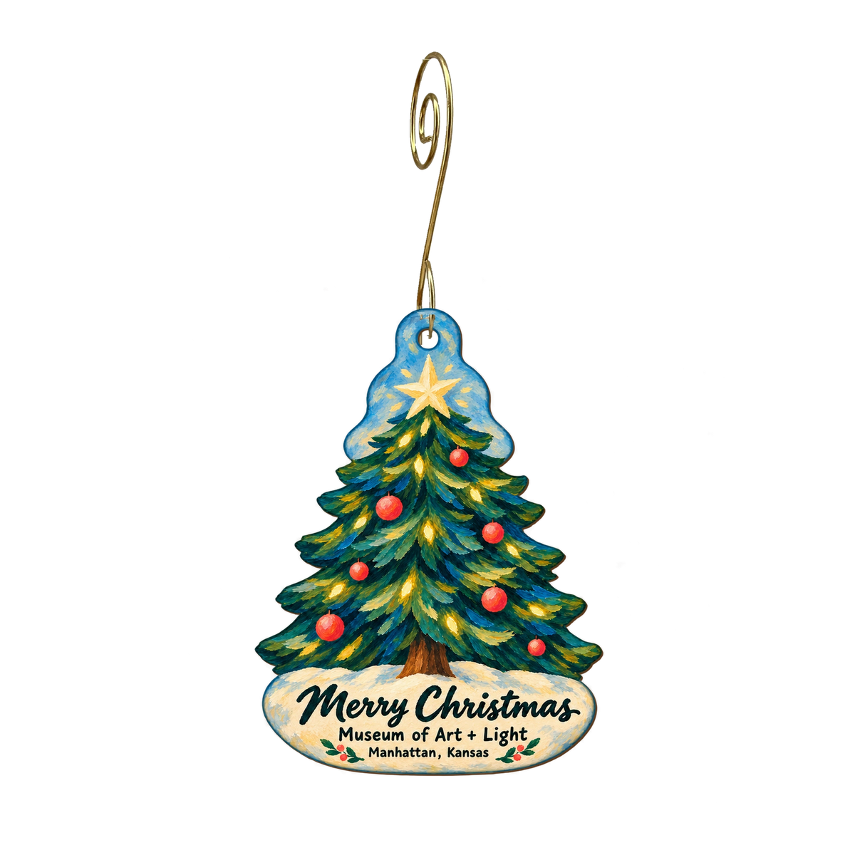 The Museum of Art and Light — Christmas custom wood ornament OC2034, photographic gold spiral hook