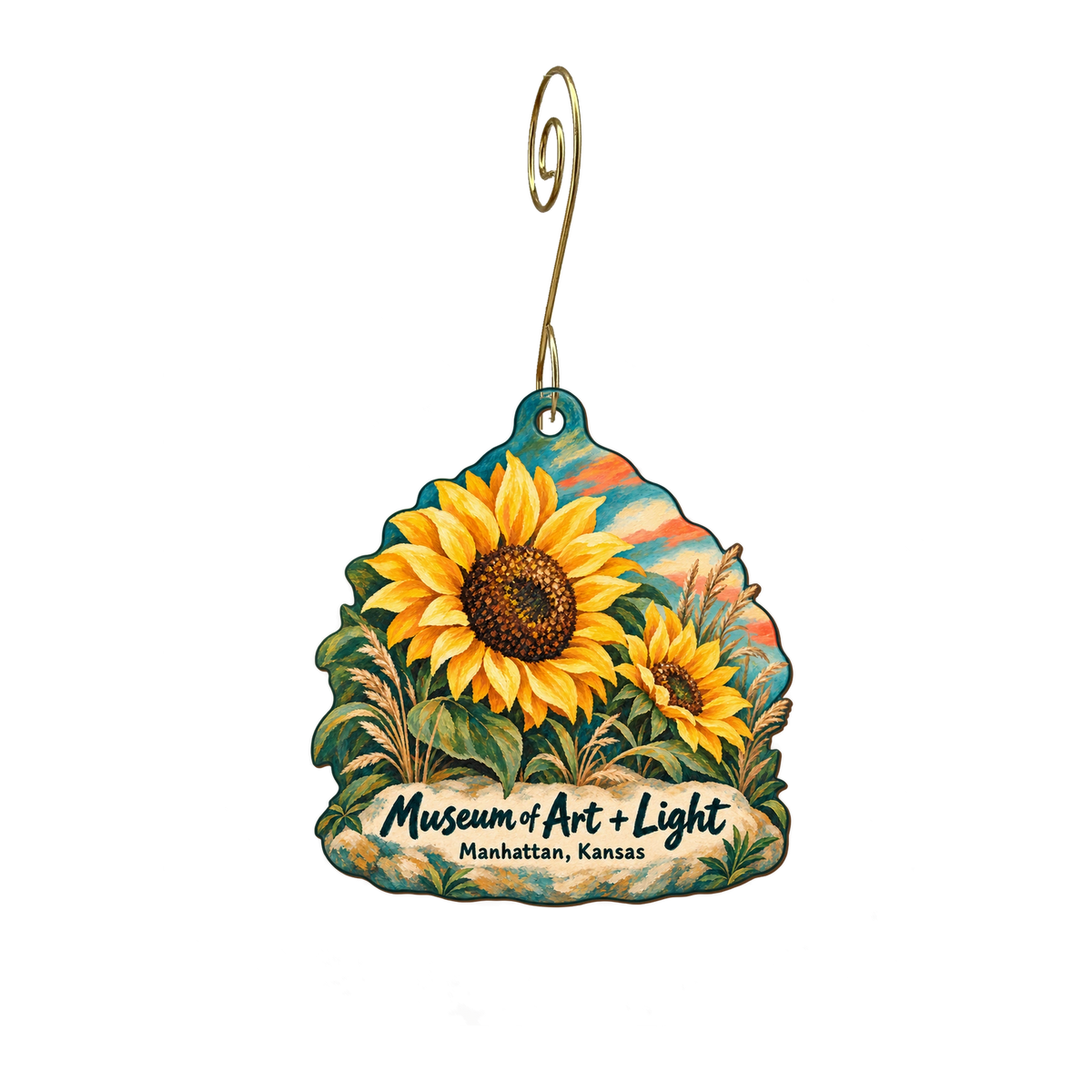 The Museum of Art and Light — Local inspiration custom wood ornament OC2035, photographic gold spiral hook
