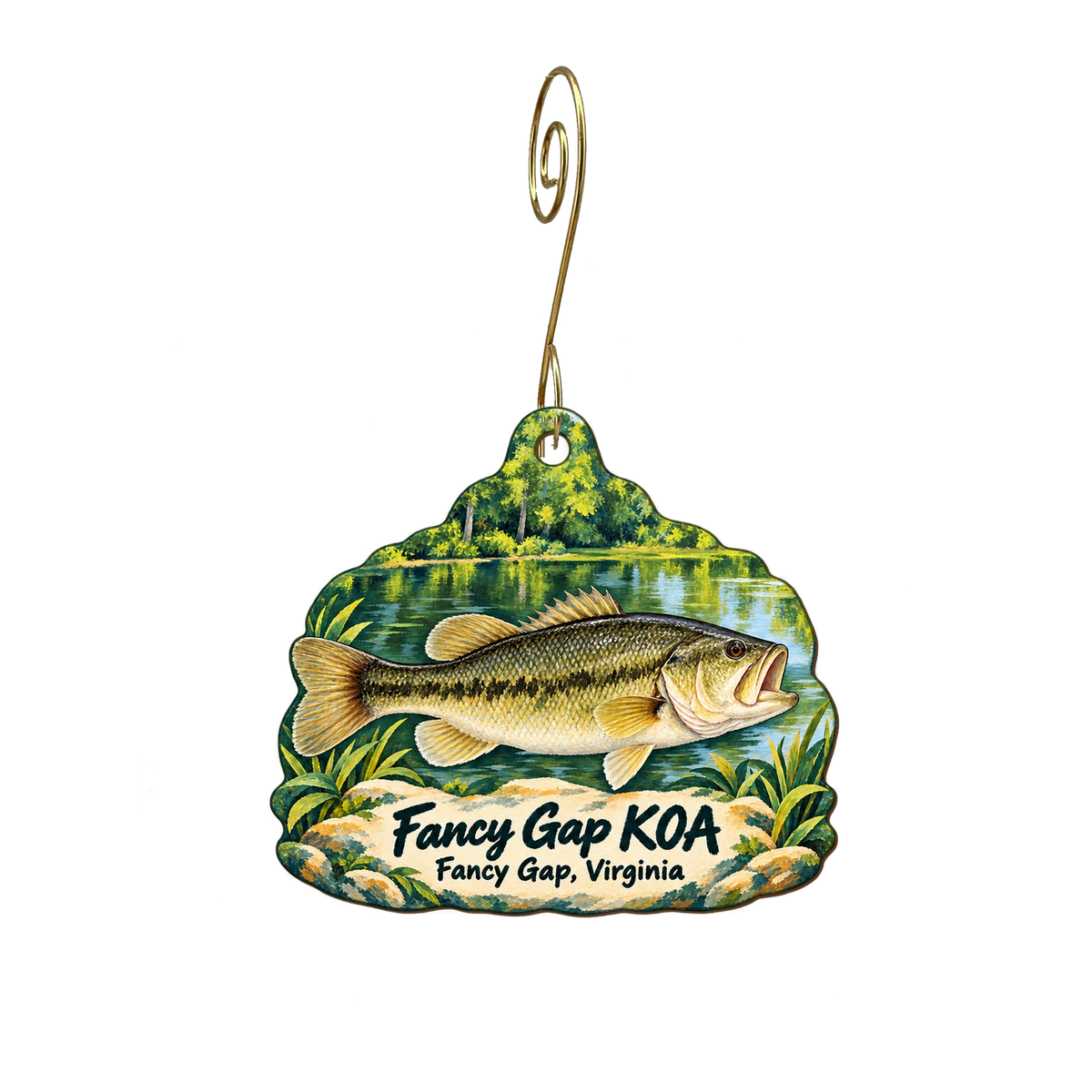 Fancy Gap / Blue Ridge Parkway — Local inspiration custom wood ornament OC2050, photographic gold spiral hook