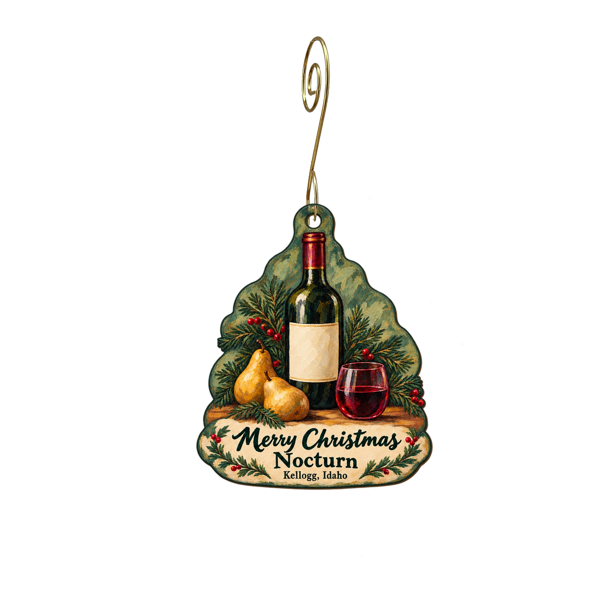 Nocturn — Christmas custom wood ornament OC2052, photographic gold spiral hook