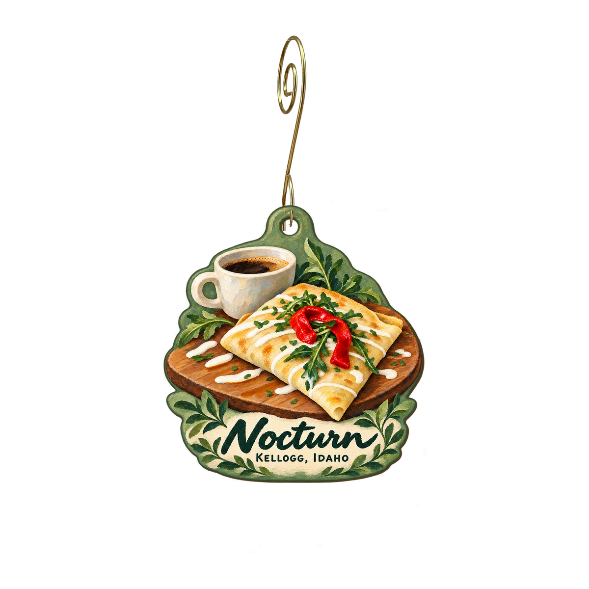 Nocturn — Local inspiration custom wood ornament OC2053, photographic gold spiral hook