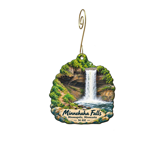 14 Hill — Local inspiration custom wood ornament OC2056, photographic gold spiral hook