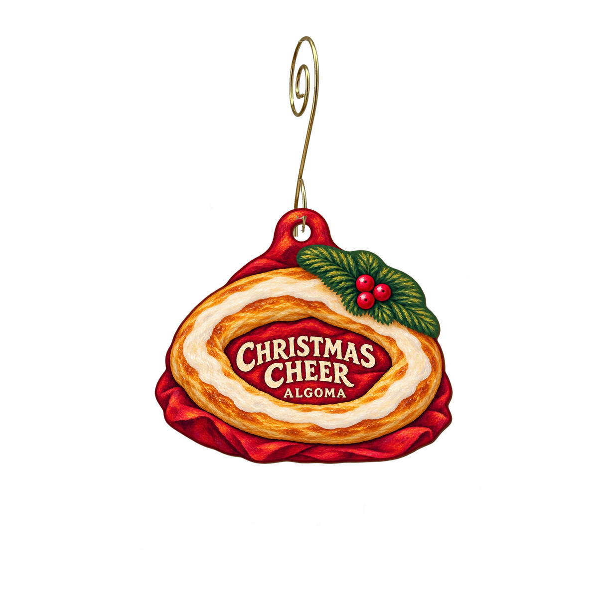 The Country Cupboard — Christmas custom wood ornament OC2058, photographic gold spiral hook
