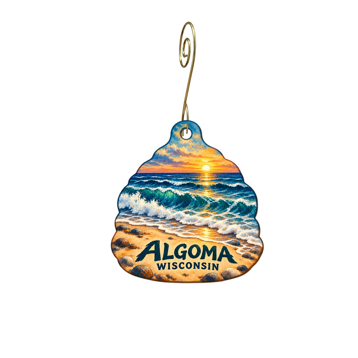 The Country Cupboard — Local inspiration custom wood ornament OC2059, photographic gold spiral hook